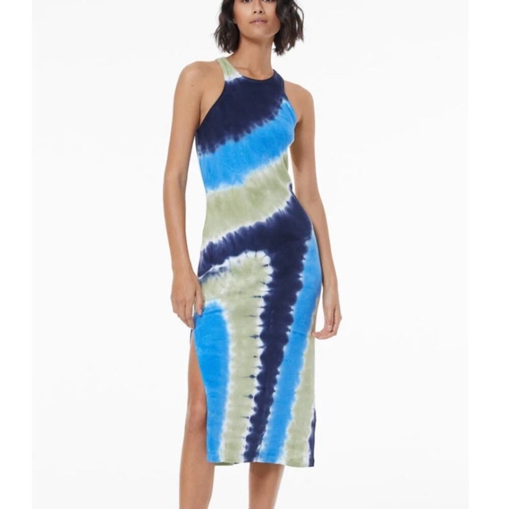 Price Firm YF & B  Iggy Dress, Tie Dye Ribbed Midi Side Slit Racerback, XS